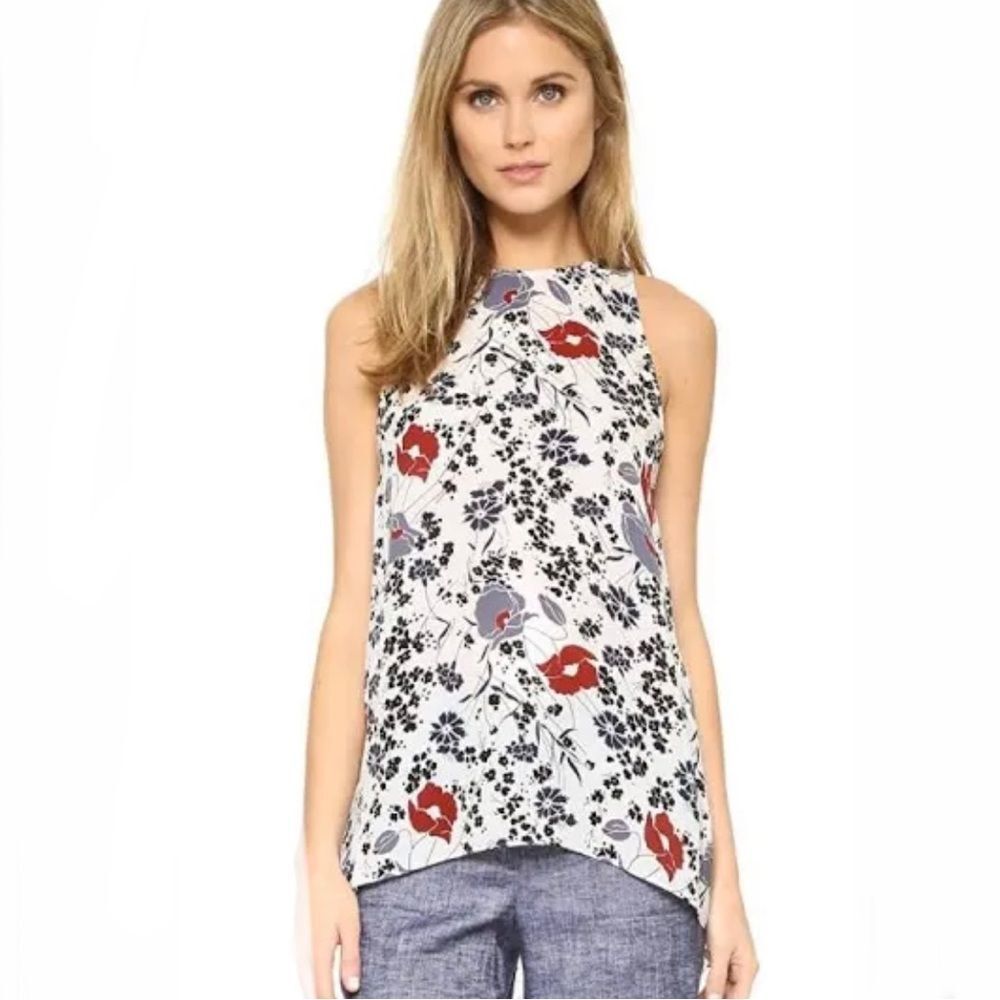 Theory Kalstinn Marigold Floral Print Silk Sleeveless Long Top Size S